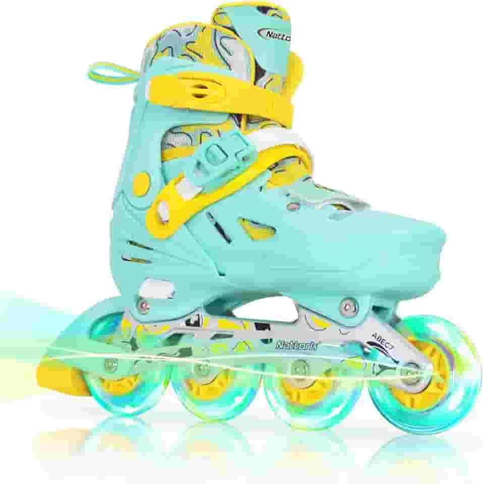 Nattork Patins em linha para meninas e meninos, crianças, 4 tamanhos de patins ajustáveis com rodas iluminadas, patins iluminadores para iniciantes para crianças e jovens adultos
