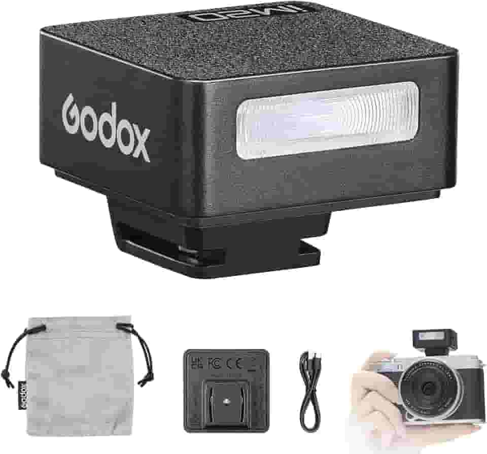 Godox Flash de câmera iM20, bateria de 470 mAh, 5 níveis de potência, tempos de reciclagem de 3s, 440 flashes de potência total, mini flash compatível com Fuji/Canon/Sony/Nikon//Panasonic/Olympus
