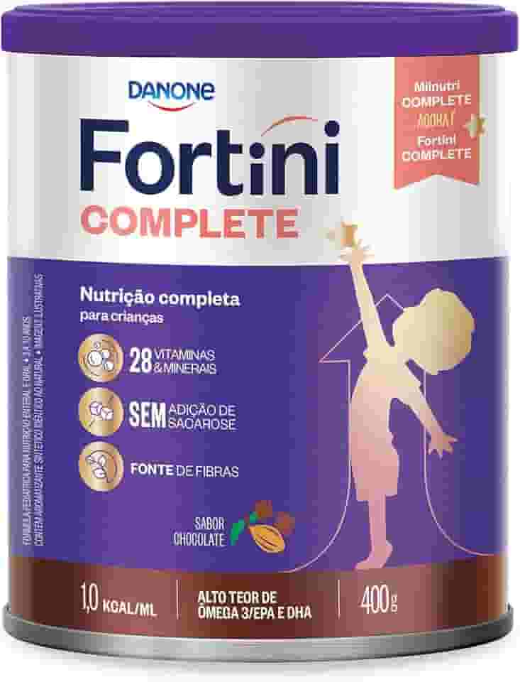Fortini Complete Chocolate, Suplemento Infantil, 28 Vitaminas e Minerais, Fonte de Fibras e Ômega 3, 400g