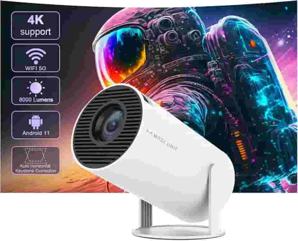 Alwtniet Mini Projetor Portatil 5G Wifi 6 Bluetooth 5.0 Android 11,4K 1080P Full HD Suporte 8000Lumens,Projetor Led Auto Correcção Trapezóide Horizontal,180graus Girável Projector Telefónico(US Plug)