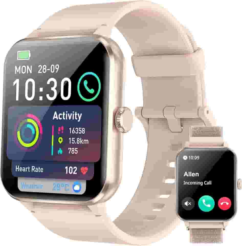 Smartwatch,Relógio Inteligente Tela Full Touch 1.85' para Mulheres,100+ Modos Esportivos,Chamadas Bluetooth, Assistente de Voz, Compatível com iOS/Android,Inclui 2 Pulseiras,Rosa