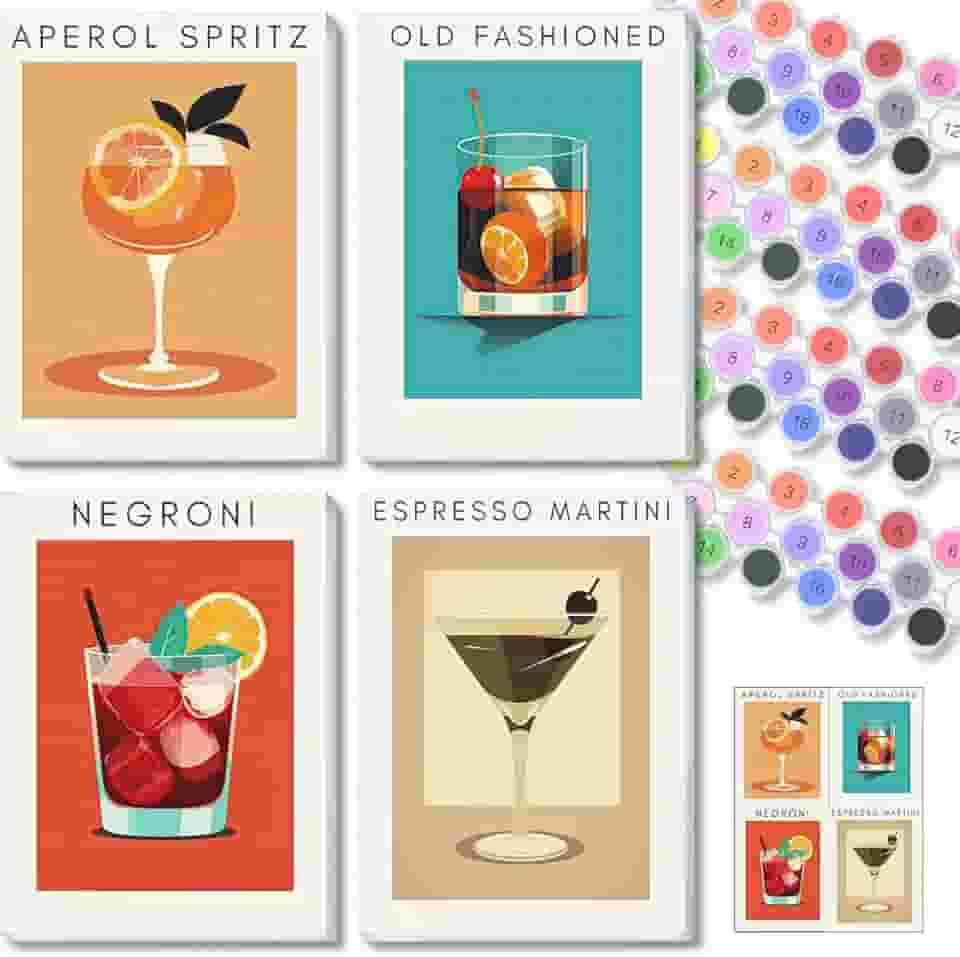 Kit pequeno de pintura emoldurada por números para adultos iniciantes, kit de pintura fácil por números para moldura de adulto kit de pintura de coquetel por números para adultos emoldurado em tela