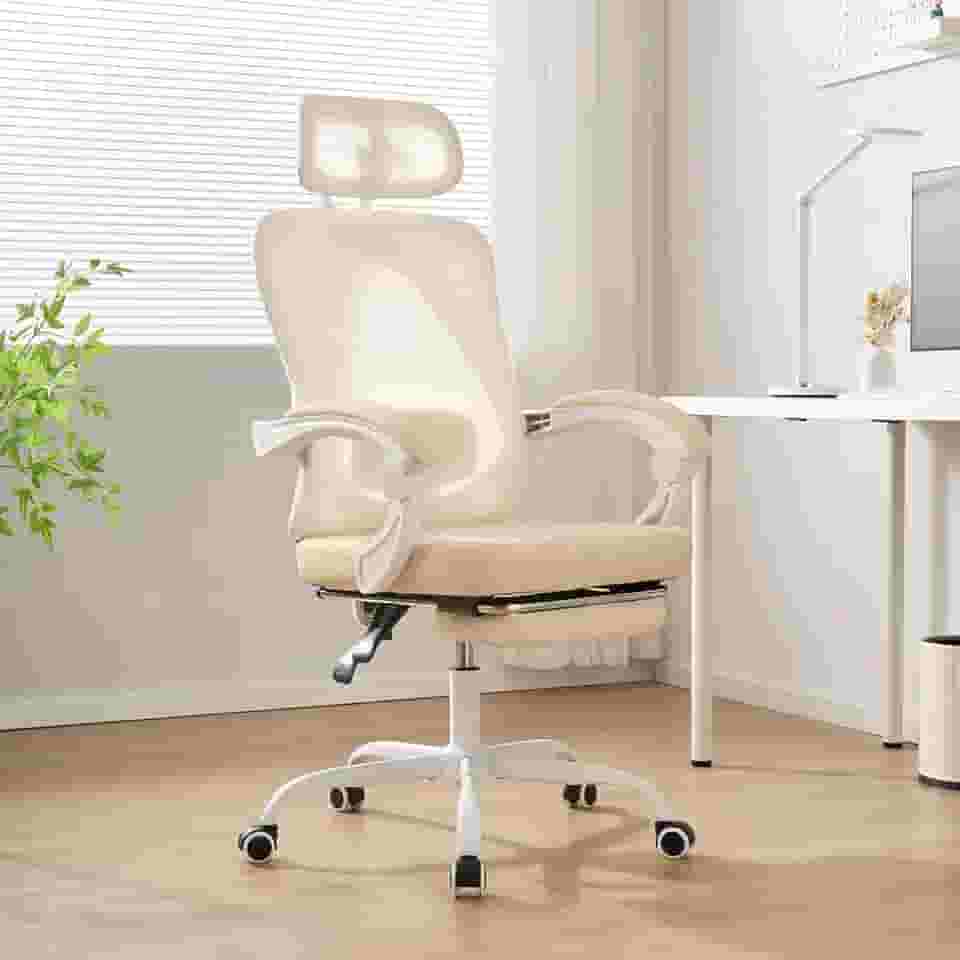 Cadeira de escritório ergonômica com apoio para os pés retrátil, capacidade de 181 kg, apoio de braço sincronizado, malha respirável, suporte lombar ajustável