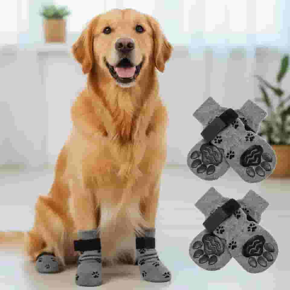 4 meias antiderrapantes para cães - botas de cachorro para evitar lamber patas, sapatos antiderrapantes para cães ao ar livre, ótimo para proteção de patas de cães