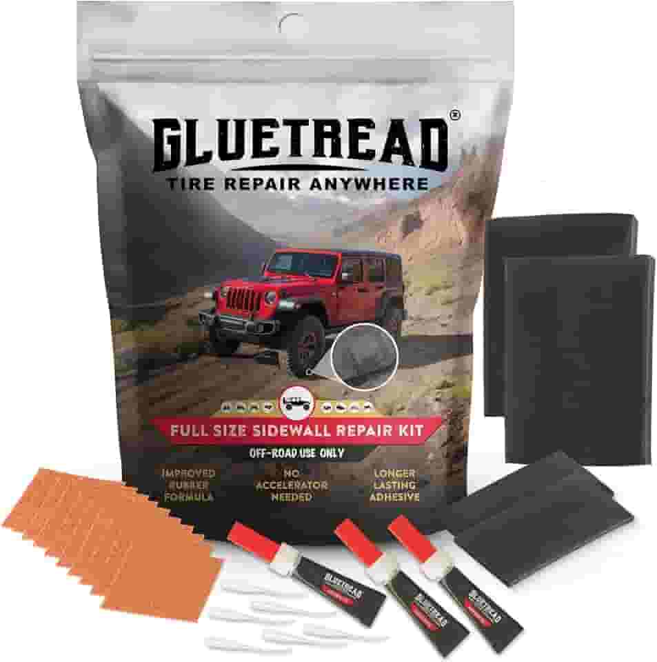GlueTread Kit de reparo de pneus de parede lateral 4x4 em tamanho real | Kit de reparo de perfuração de pneu lateral para veículos off-road | Fórmula de borracha melhorada, sem necessidade de