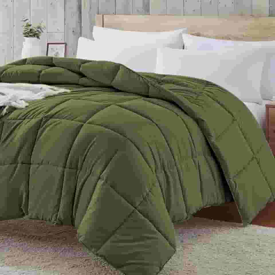 Homelike Moment Edredom King Size - Edredão de cama alternativo verde-oliva com enchimento de edredom, edredom leve acolchoado macio todas as estações verde oliva