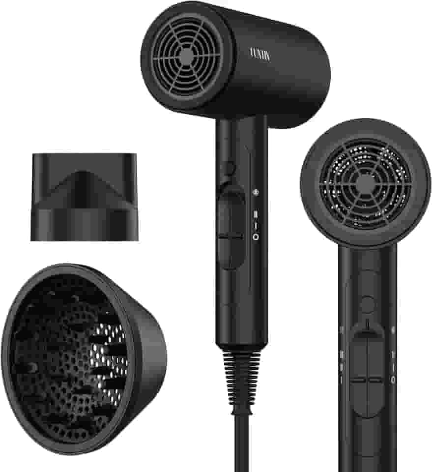 FUNTIN Secador De Cabelo, Secador De Cabelo Com Difusor, Escova E Pente Para Mulheres, 4C, Cabelos Grossos E Cacheados, 1800W - Preto Profissional