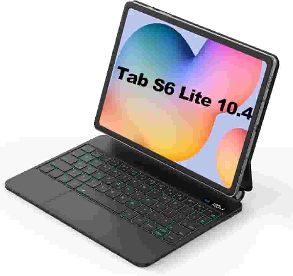 Capa com Teclado e Trackpad para Samsung Galaxy Tab S6 Lite 10.4' Polegadas, Capa com teclado Bluetooth sem fio destacável magneticamente,Teclado com LCD Display (preto)