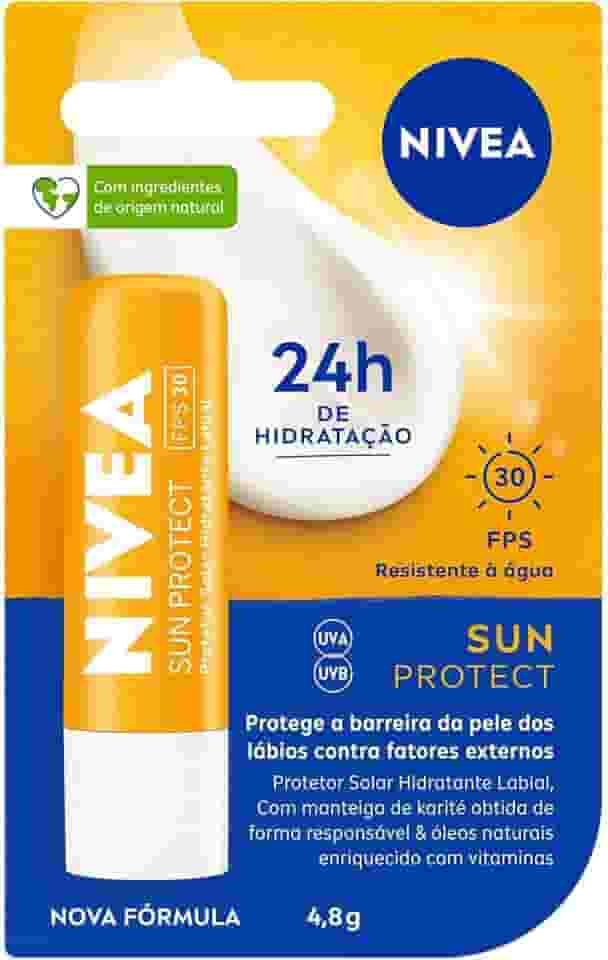 NIVEA Protetor Solar Hidratante Labial Sun Protect FPS 30 4,8 g - Lábios protegidos do sol e do ressecamento, alta proteção contra os raios UVA/UVB, com extrato de girassol e Vitamina E
