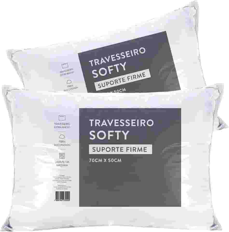 Kit 02 Travesseiros 70cm x 50cm Softy Suporte Firme Alto Extra Macio Antialérgico Fibra Importada