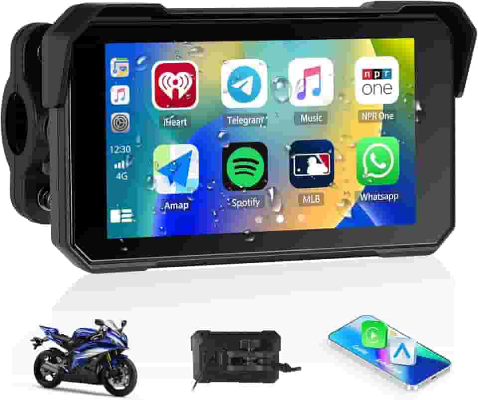 Tela Carplay Para Motocicleta, Carplay Portátil Sem Fio/Android Auto Para Motocicleta, Rádio Portátil Ips À Prova D'Água De 5 Polegadas Com Tela Gps Para Motocicleta Com Bluetooth, Porta Tf
