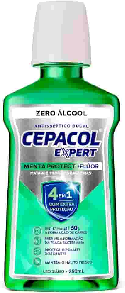 Cepacol - Enxaguante Bucal Expert Menta Protect - Sem Álcool, Com Flúor, Refrescante e Anticáries - 250ml