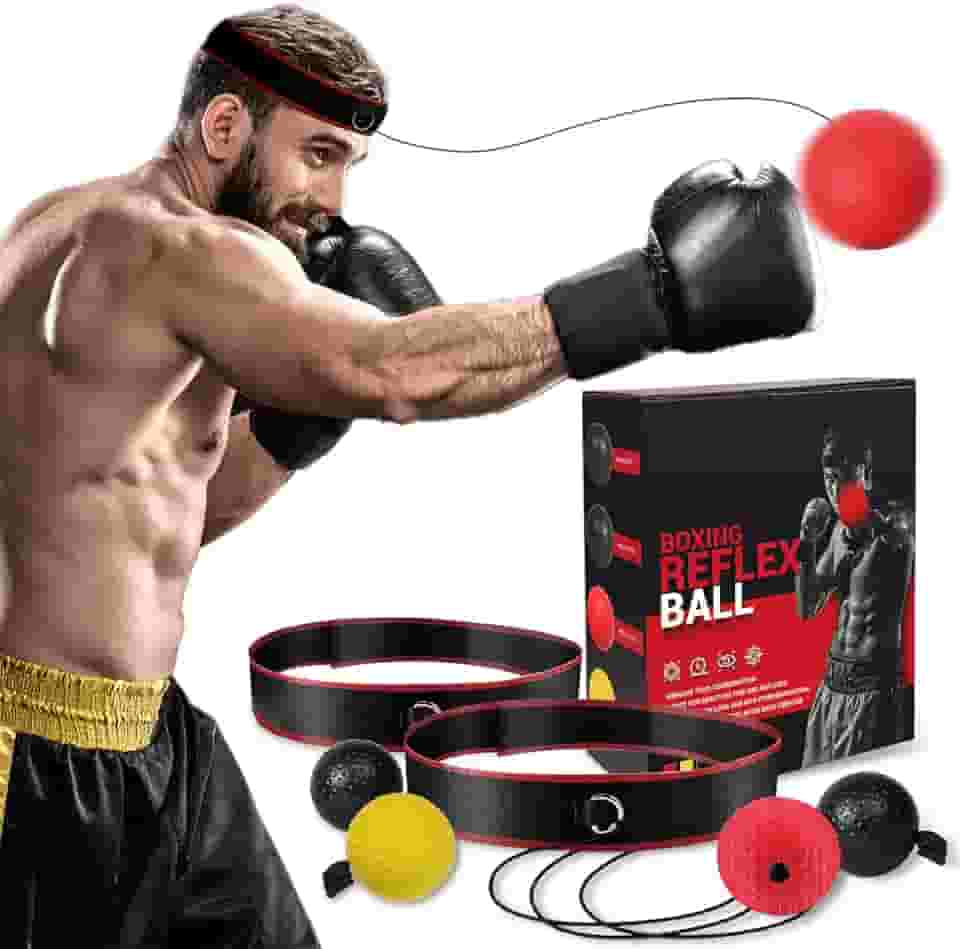 KTEBO Conjunto de faixa de cabeça com bola reflexa de boxe – Inclui 4 bolas diferentes e 2 faixas ajustáveis para melhorar a proficiência de iniciantes, ótimo equipamento de boxe, meias perfeitas