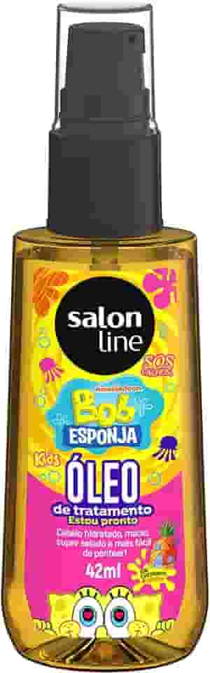 Salon Line Bob Esponja SOS Cachos, Óleo de Tratamento Capilar Infantil, 42ml, Perfume de Abacaxi, Hidratante e Condicionante