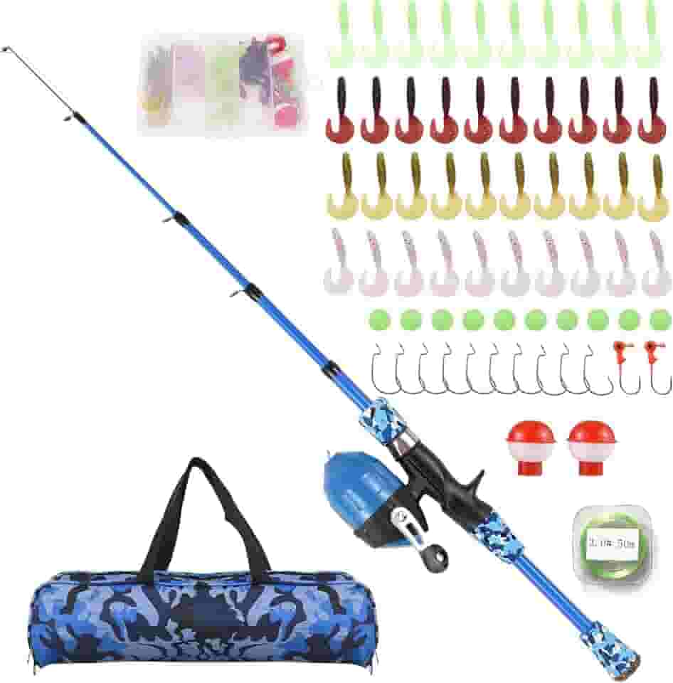 Kit de vara de pesca para crianças, conjunto de vara de pesca telescópica e carretel com iscas de pesca, linhas de pesca, ganchos de pesca para meninos e meninas