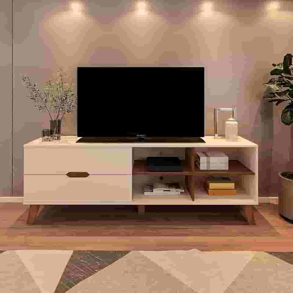 Rack para Tv ate 75" com 2 gavetas VERONA cor Off White/Pinho - Artely