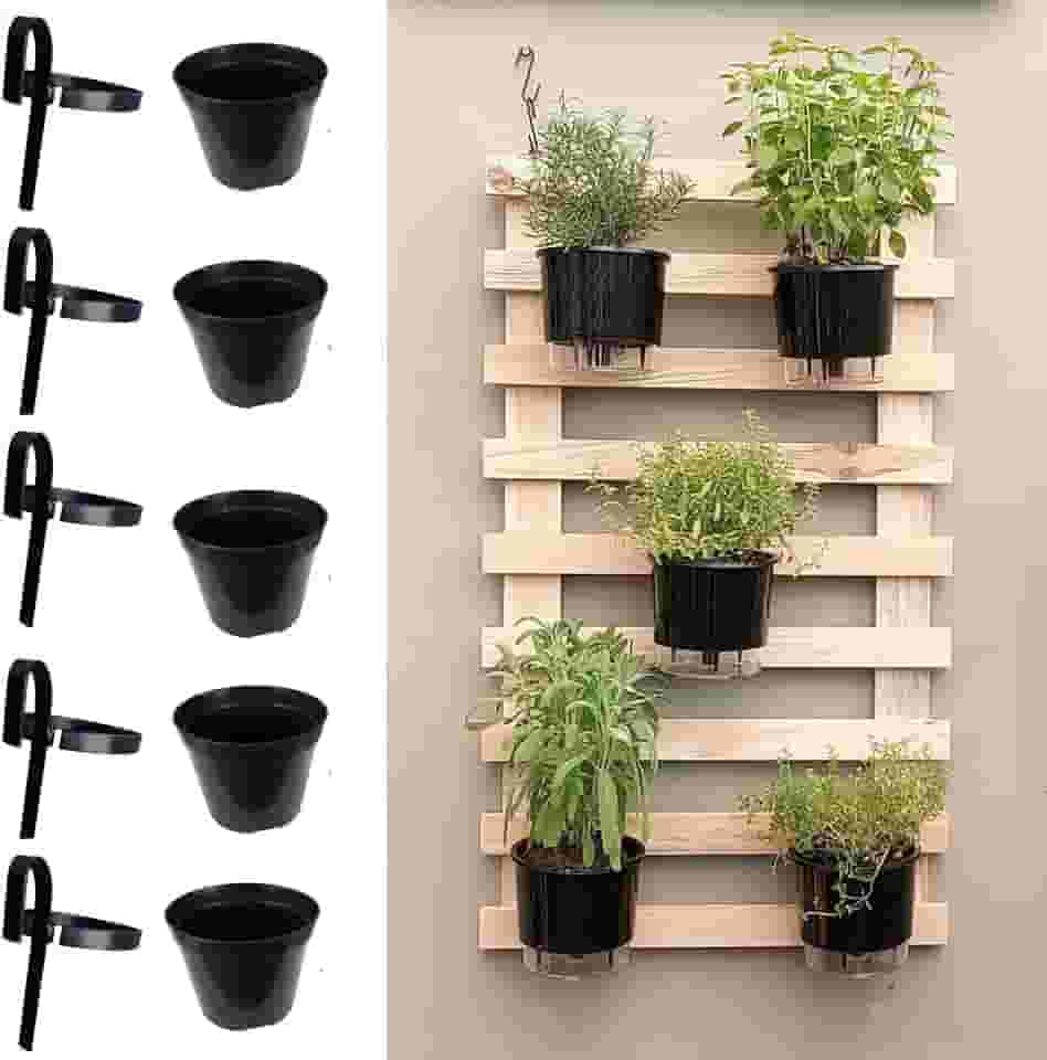 Kit 05 Suportes De Vaso em ferro com vasos para Flores jardim Vertical pallet treliça