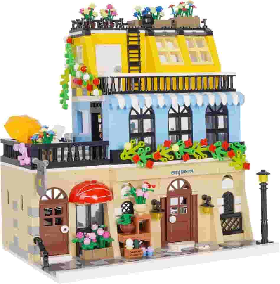 Conjunto 3 em 1 de construção de casas de cidade, blocos de modelos de arquitetura de villa de praia à beira-mar, brinquedos Street View, kit de construção moderna para adultos e adolescentes