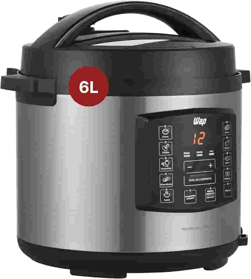 WAP Panela de Pressão Elétrica em Inox WPPE1 com Painel Digital, 6 Litros, Antiaderente, Timer Programável, 1000W, 220V