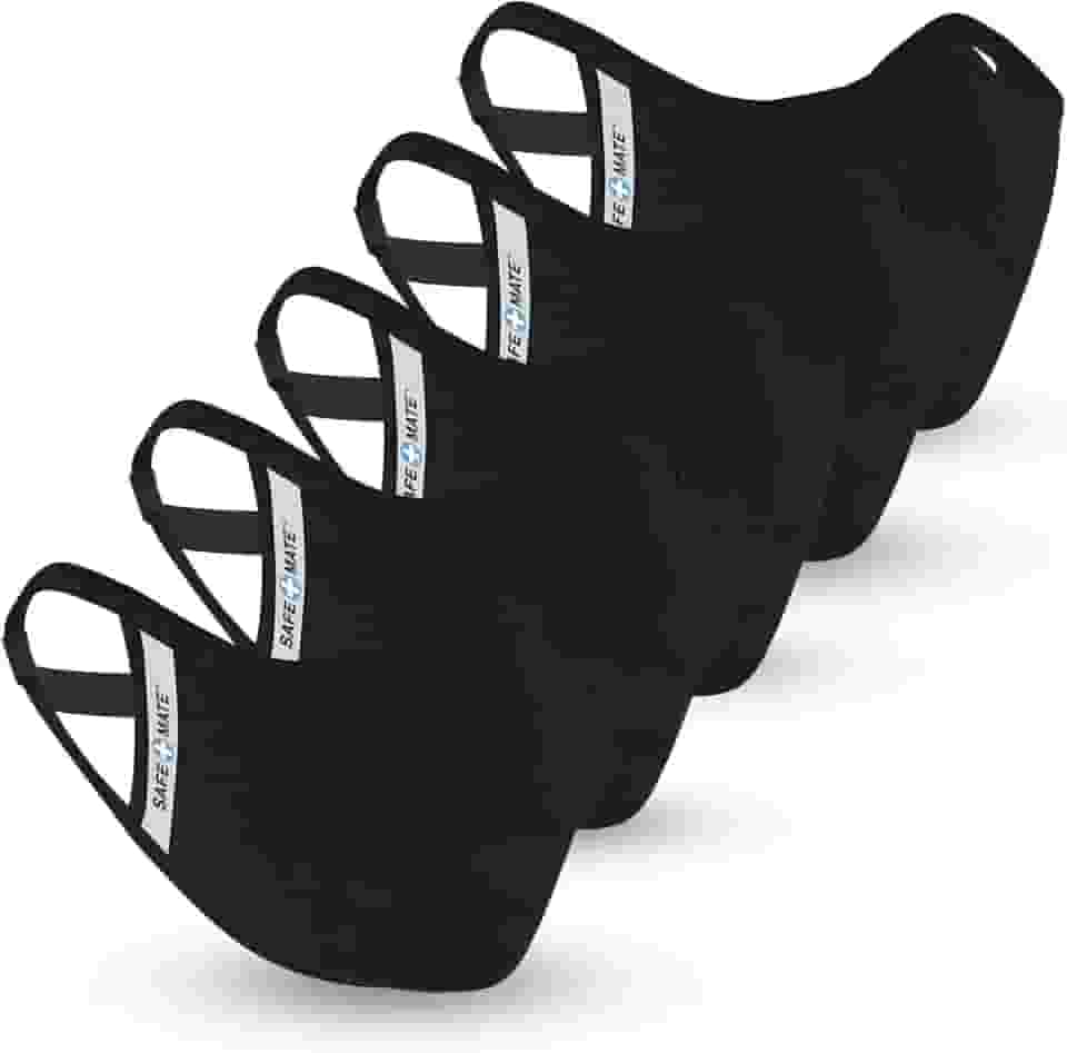 Safe+Mate x Case-Mate – Máscara de tecido – Lavável e reutilizável – Adulto G/GG – Algodão – com filtro – Pacote com 5 – Preto