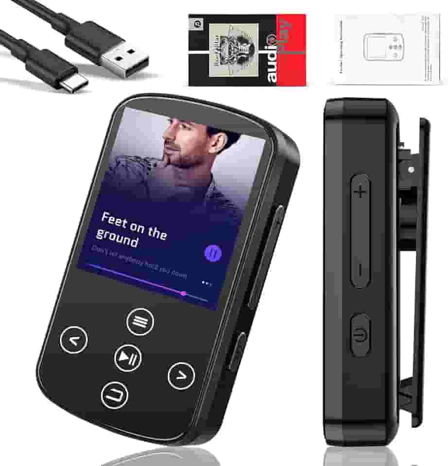 MP3 Player Bluetooth Digital HiFi com Bluetooth 5.0, LCD Retroiluminado, Clipe Esportivo Para Costas MP3 Portátil, Compatível com Fones de Ouvido Sem Fio