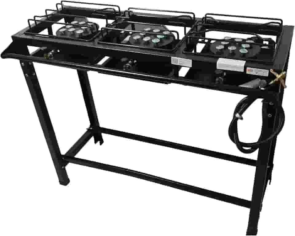 Fogão Industrial 3 Bocas Alta Pressão, 95 x 35 cm, Preto com Mangueira e Registro