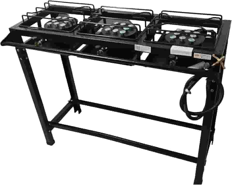 Fogão Industrial 3 Bocas Alta Pressão, 95 x 35 cm, Preto com Mangueira e Registro