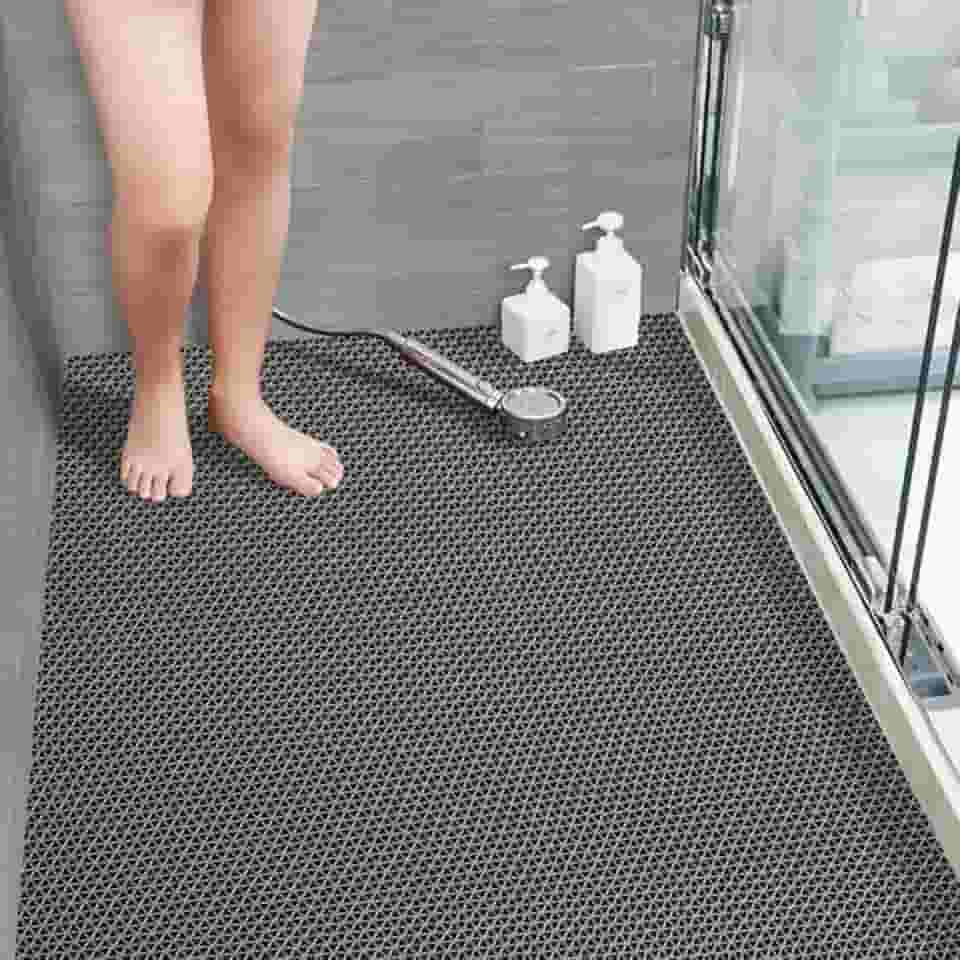 Tapete Antiderrapante Para Banheiro, Chuveiro, Box, Piscina, Áreas Molhadas (Onda Cinza, 0,60 X 1,20)