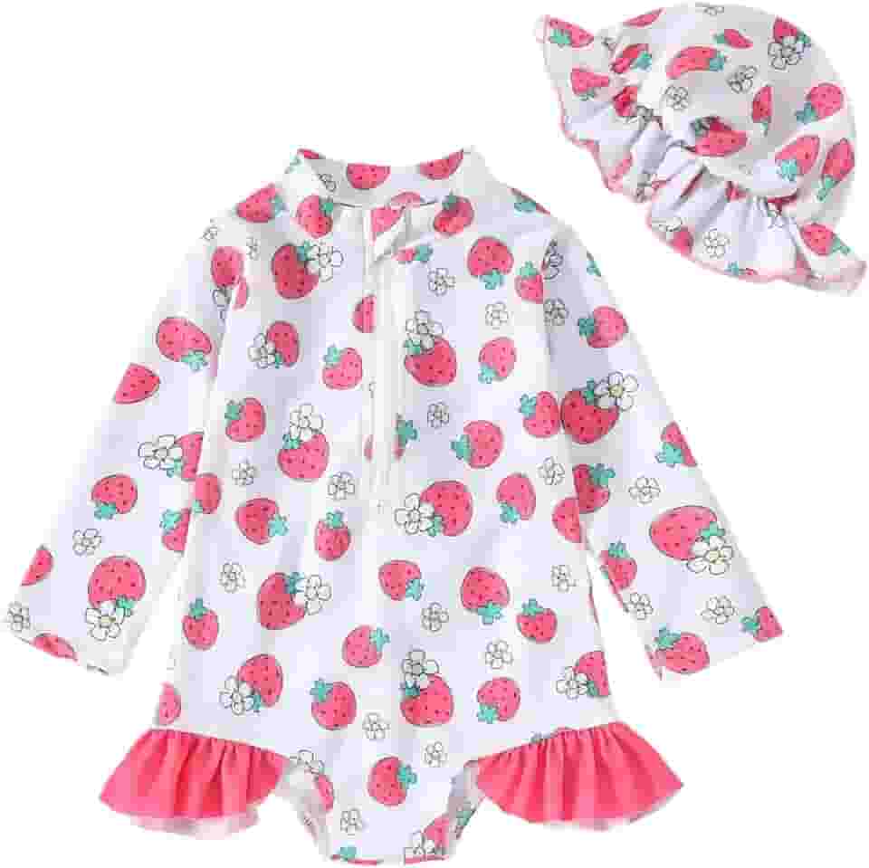 Maiô para meninas, peça única, Rash Guard, de manga comprida, roupa de banho de secagem rápida, de 0 a 3 anos