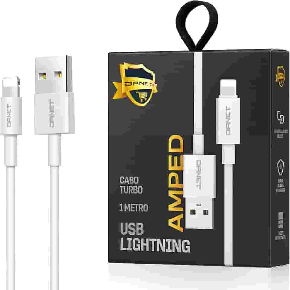 Cabo USB para Lightning Reforçado 1M, Compatível com iPhone 6 7 8 X Xs 11 Se 12 Xr 13 14 Pro Max, Carregamento Turbo e Transferência de Dados Trançado 3.1A Amped - Danet