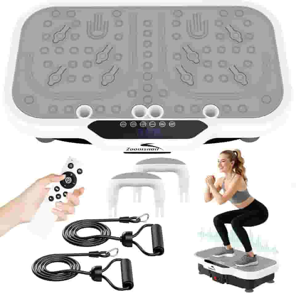 Máquina de exercício com placa vibratória, 8000 vibrações/min plataforma de fitness ajustável, capacidade de 180 kg, plataforma extra grande para treino de corpo inteiro com Bluetooth para