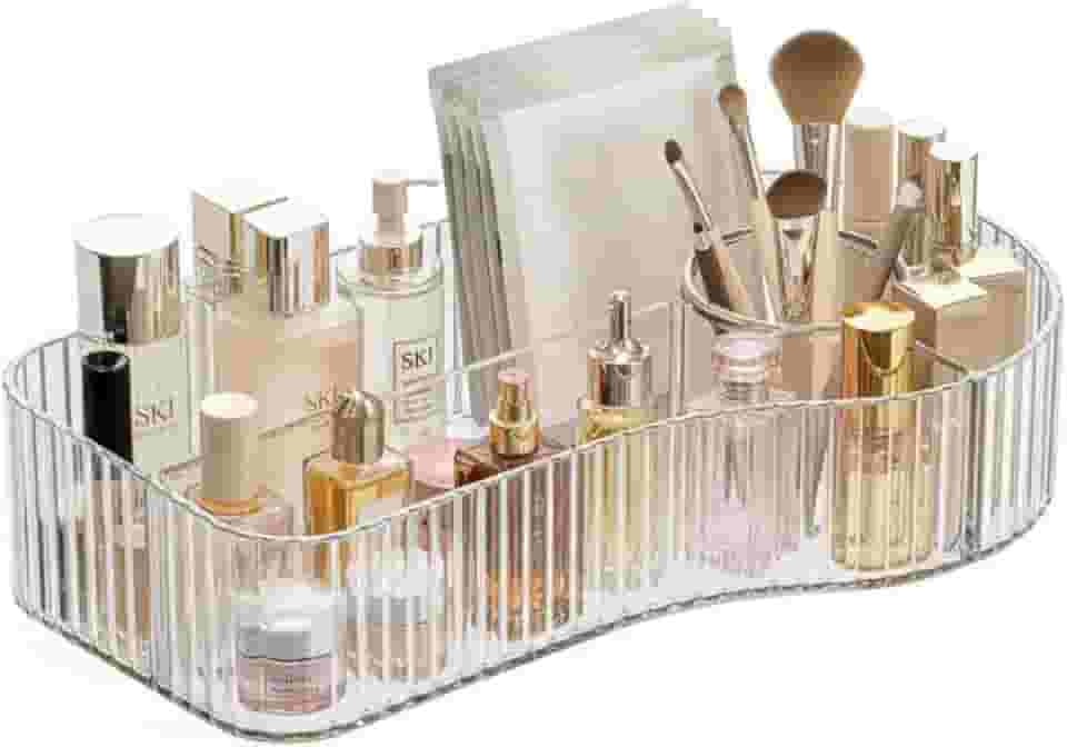 Organizador de Maquiagem Acrílico Transparente com 5 Compartimentos Porta Cosméticos e Pincéis Multifuncional