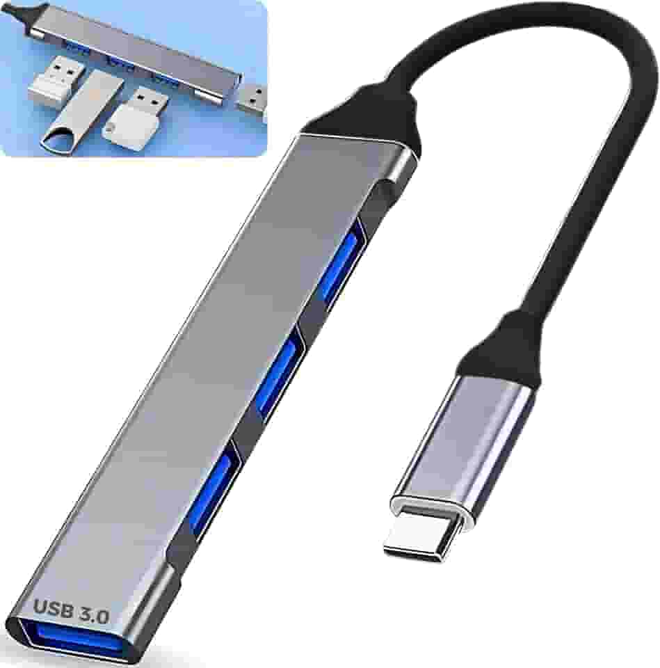 Hub USB-C 3.0 Extensor Adaptador com 4 Portas até 5 Gbps - para HD Externo, Pen Drive, Impressora, Teclado e Mouse - Compatível com Dock Station, Notebook e Computador - Acabamento em Alumínio (USB-C)