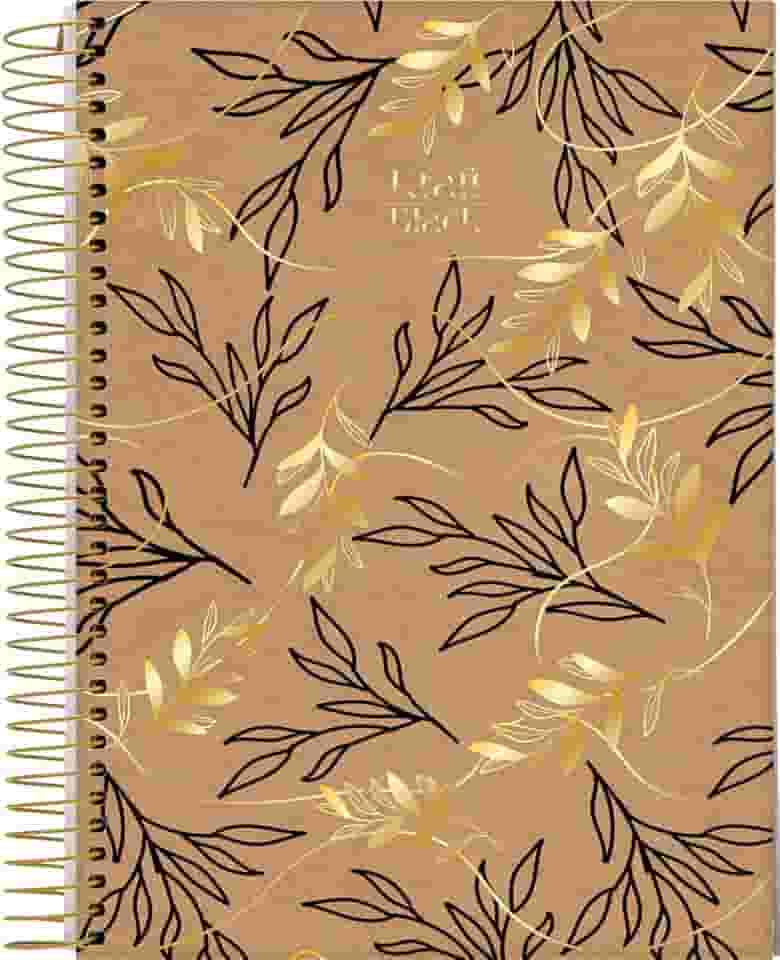 Jandaia - Caderno Espiral Universitário CD 10 Matérias 160 Fls Kraft Black Folhagens Douradas FSC