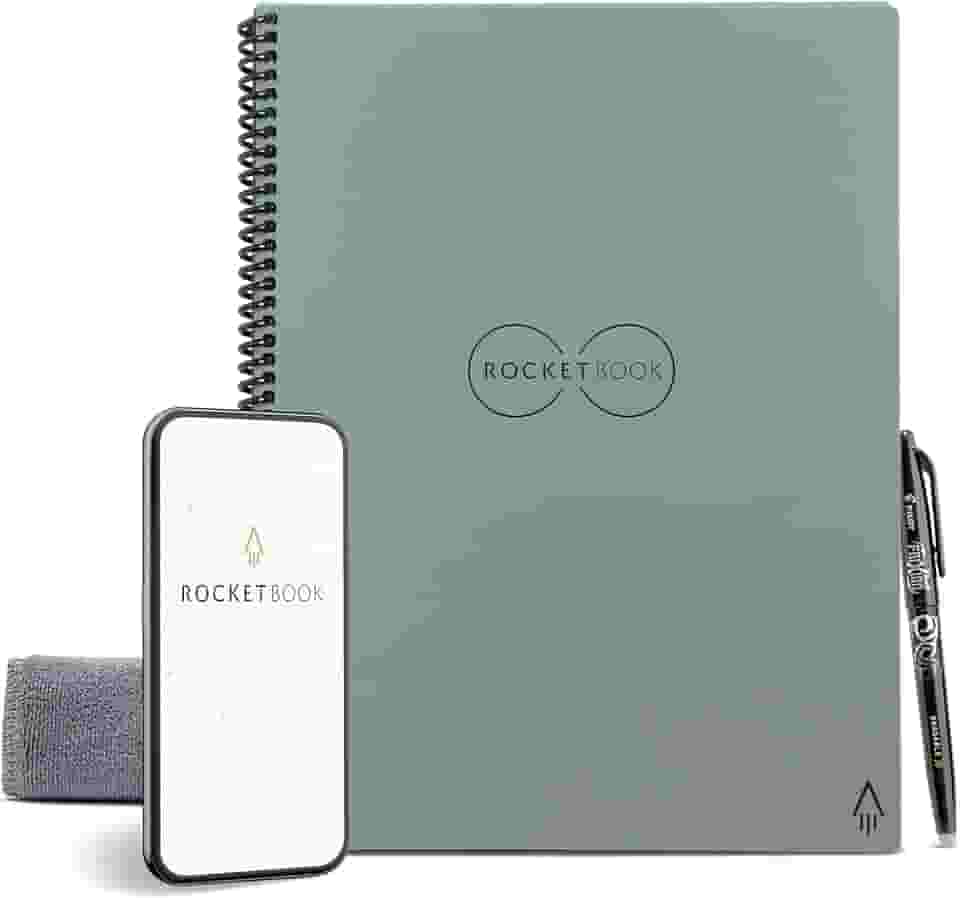 Rocketbook Caderno reutilizável inteligente com 1 caneta Pilot Frixion e 1 pano de microfibra, tamanho executivo 15,2 x 22,3 cm, Deep Space Grey