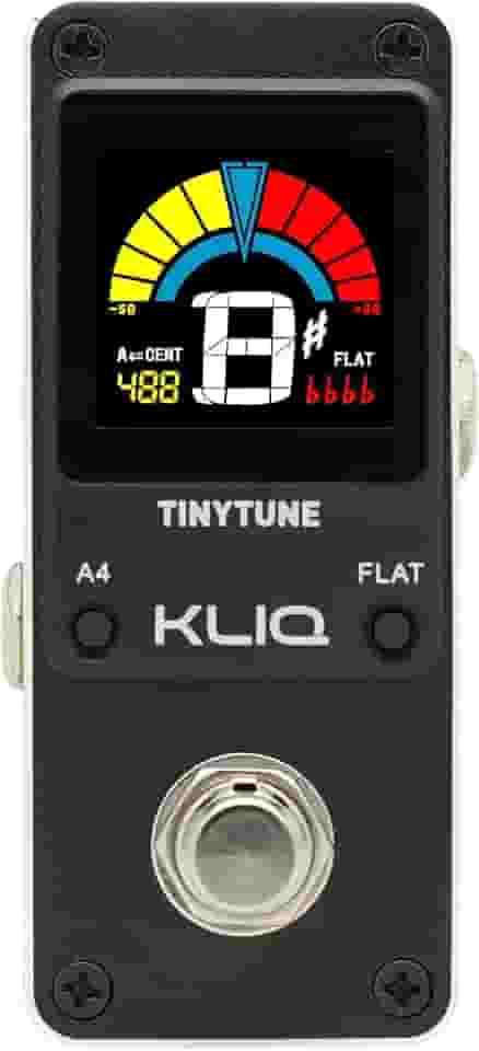 Pedal afinador KLIQ TinyTune para guitarra e baixo - Mini - Cromático - com calibração de afinação e afinação plana (fonte de alimentação necessária)