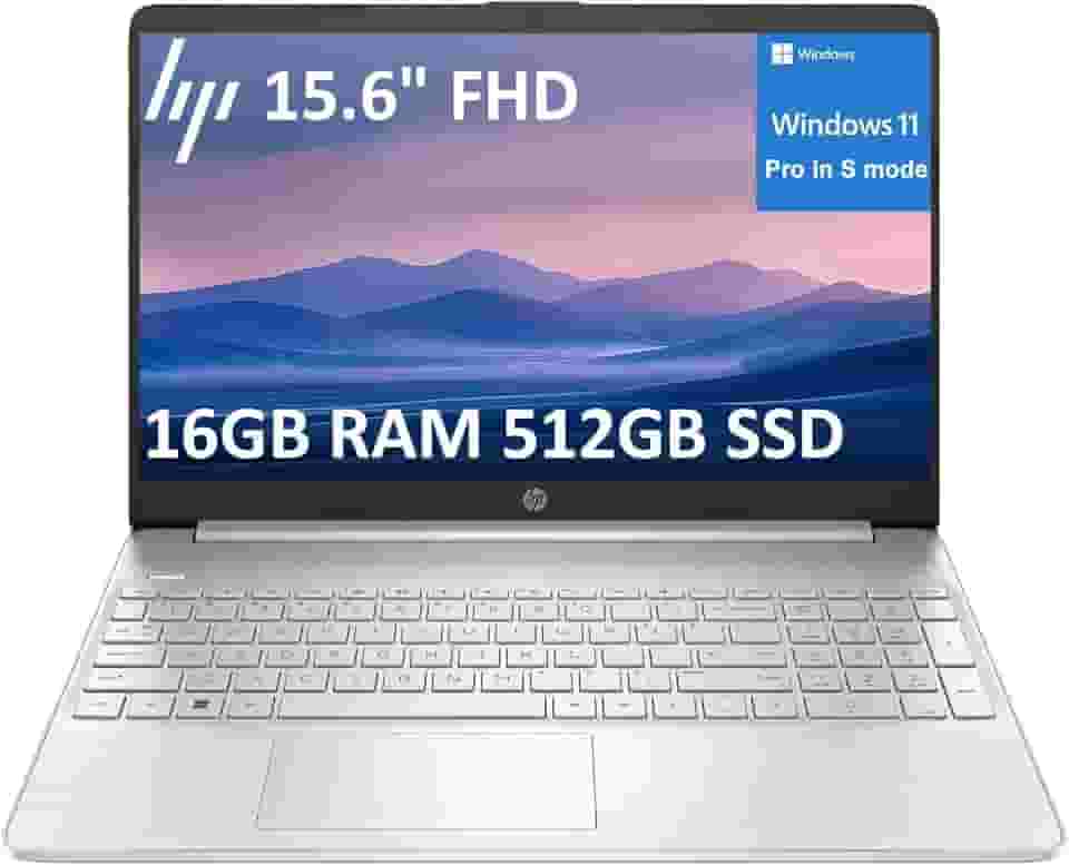 Laptop HP 15 para negócios e estudantes (FHD de 15,6 polegadas, Intel 6-Core i3-1215U, 16 GB RAM, SSD de 512 GB), bisel estreito, leitor de impressão digital, bateria de longa duração de 10 horas