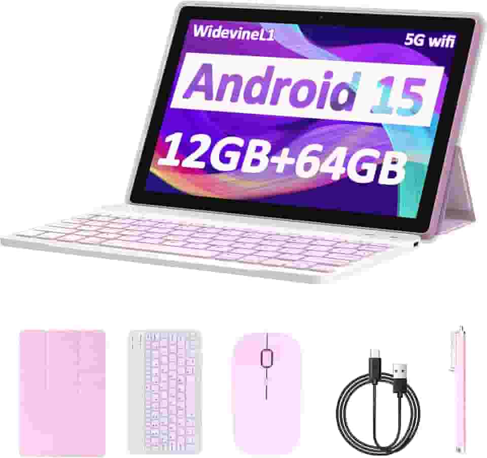 CP20 - Tablet Android 13 de 10 Polegadas, 10 GB RAM + 64 GB ROM, 2 em 1 com Teclado, Mouse e Stylus, Processador Quad-Core de 1,8 GHz, Tela HD IPS de 1280 x 800, Rosa