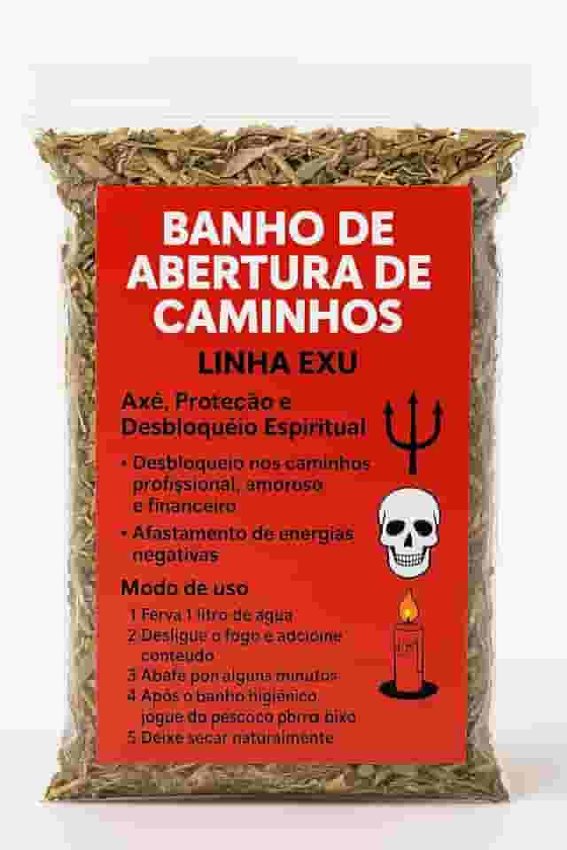 Banho de Ervas de Exu para Abertura de Caminhos, Mistura Natural com Aroeira, Sálvia, Hortelã e Folha de Manga, Limpeza e Desbloqueio Espiritual