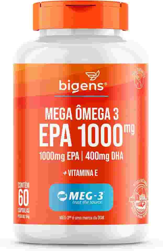 Mega Omega 3, EPA 1000mg - DHA 400mg, com vitamina E, Certificado Meg-3, 60 cápsulas, Biogens (UNIDADE)