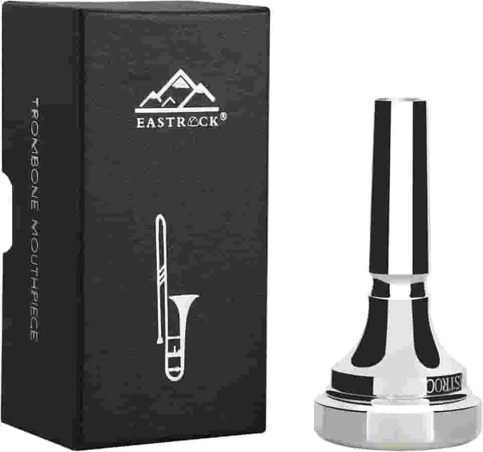 EASTROCK Bocal de trombone, bocal de trombone banhado a prata, haste grande 4AL, acessórios para instrumentos de trombone embalados a vácuo
