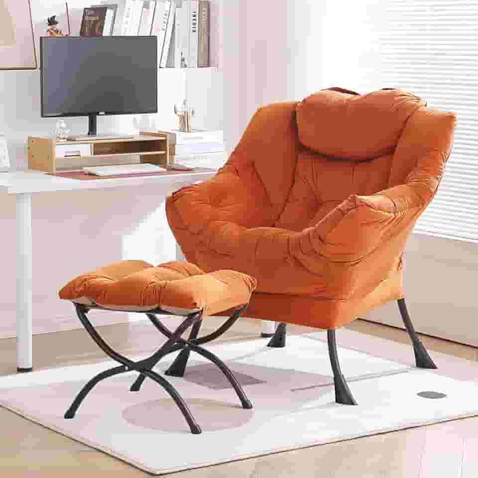 Cadeira preguiçosa com otomano, cadeira moderna com apoio para os pés dobrável, cadeira de destaque para lounge, cadeira de leitura confortável, poltronas grandes para quarto, estudo, sala de