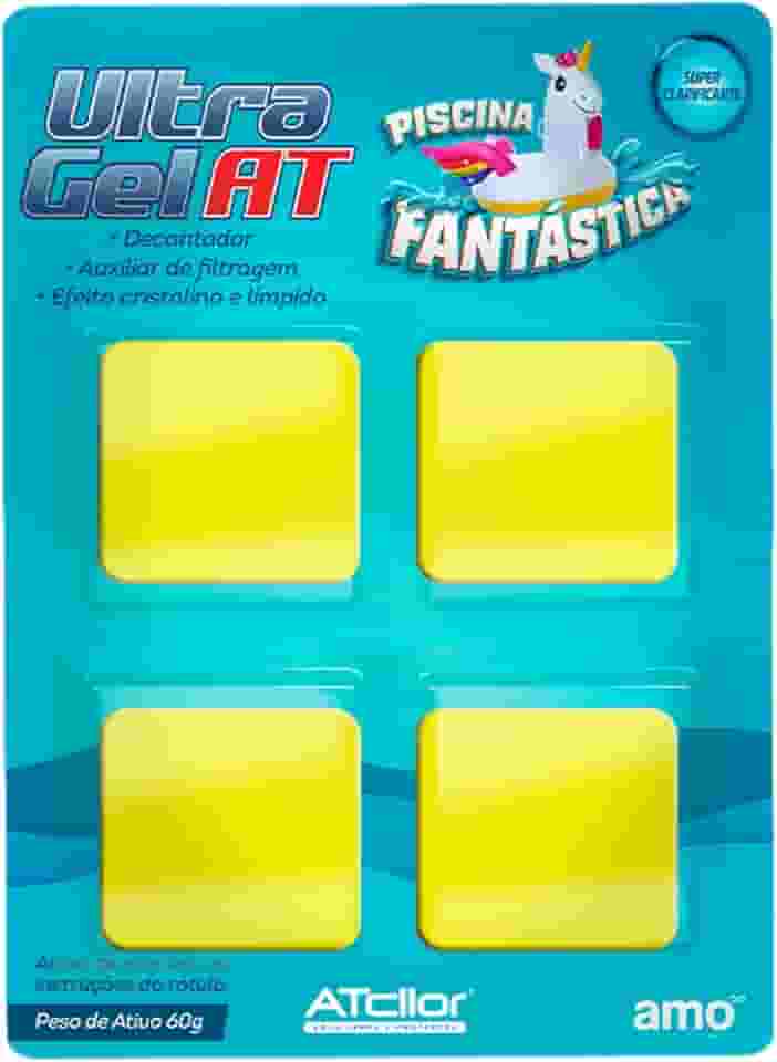 AtCllor, Clarificante pré-filtro para piscina, Auxiliar de filtragem, Ultra Gel AT, Super clarificante e decantador, Gel, 4 unidades, Amarelo