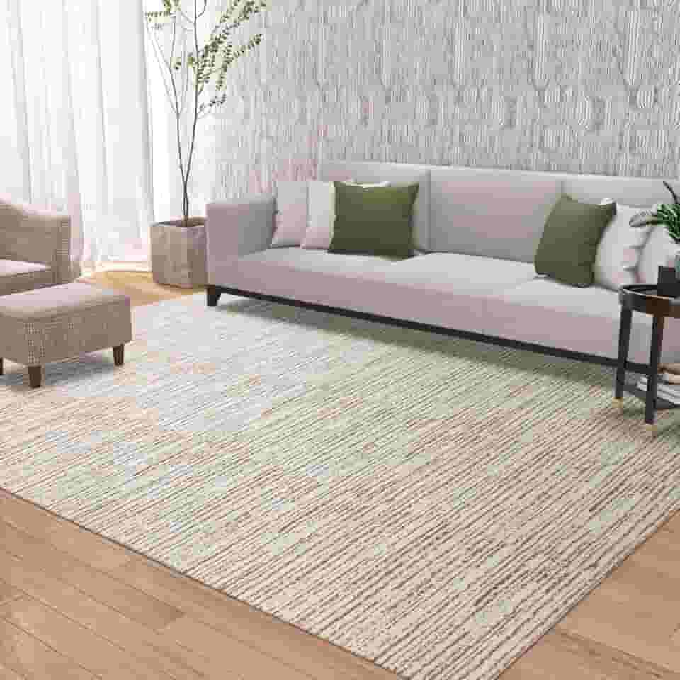 Tapete Sala Quarto Rústico 2,00m x 3,00m Grande Antiderrapante Decoração Boho Bege Mesclado Cru Caramelo Artesanal de Tear Jacquard Lavável na Máquina