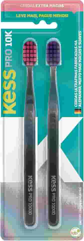 KESS Pack Com 2 Escovas Dentais Pro 10K Extra Macias Preto