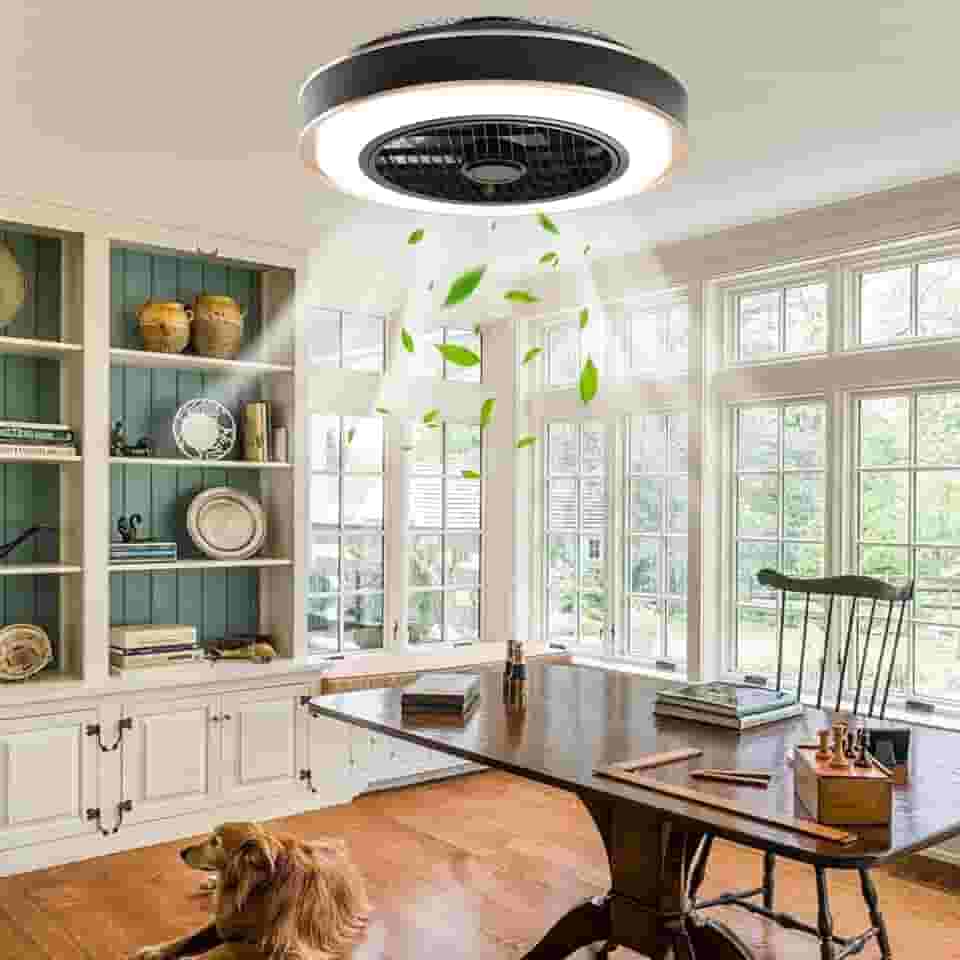 Ventilador de Teto com Luz 72W 50cm, Motor Reversível e DC Silencioso, 3 Cores Dimmable, 6 Velocidades, Perfil Baixo com Controle Remoto, Design Seguro Infantil e Lâmpada Enclosed, Preto