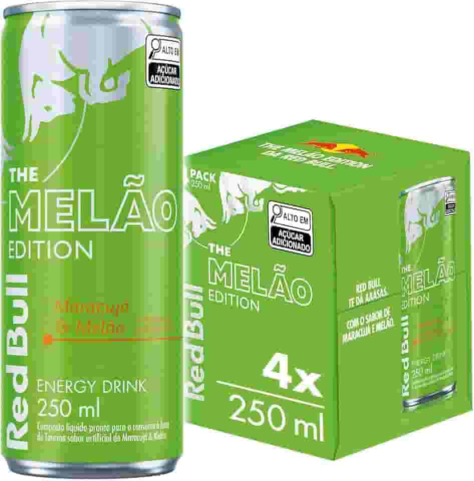 Pack de 4 Latas Red Bull Energético, Melão Edition, Maracujá e Melão, 250ml