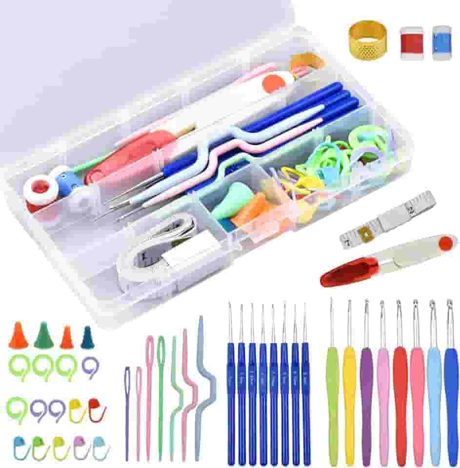 NiceLand 16 peças croché kit de crochê, kit de crochê completo para iniciantes agulhas de crochê conjunto de ganchos de tecelagem ergonómicos agulhas de malha coloridas com acessórios de tecelagem