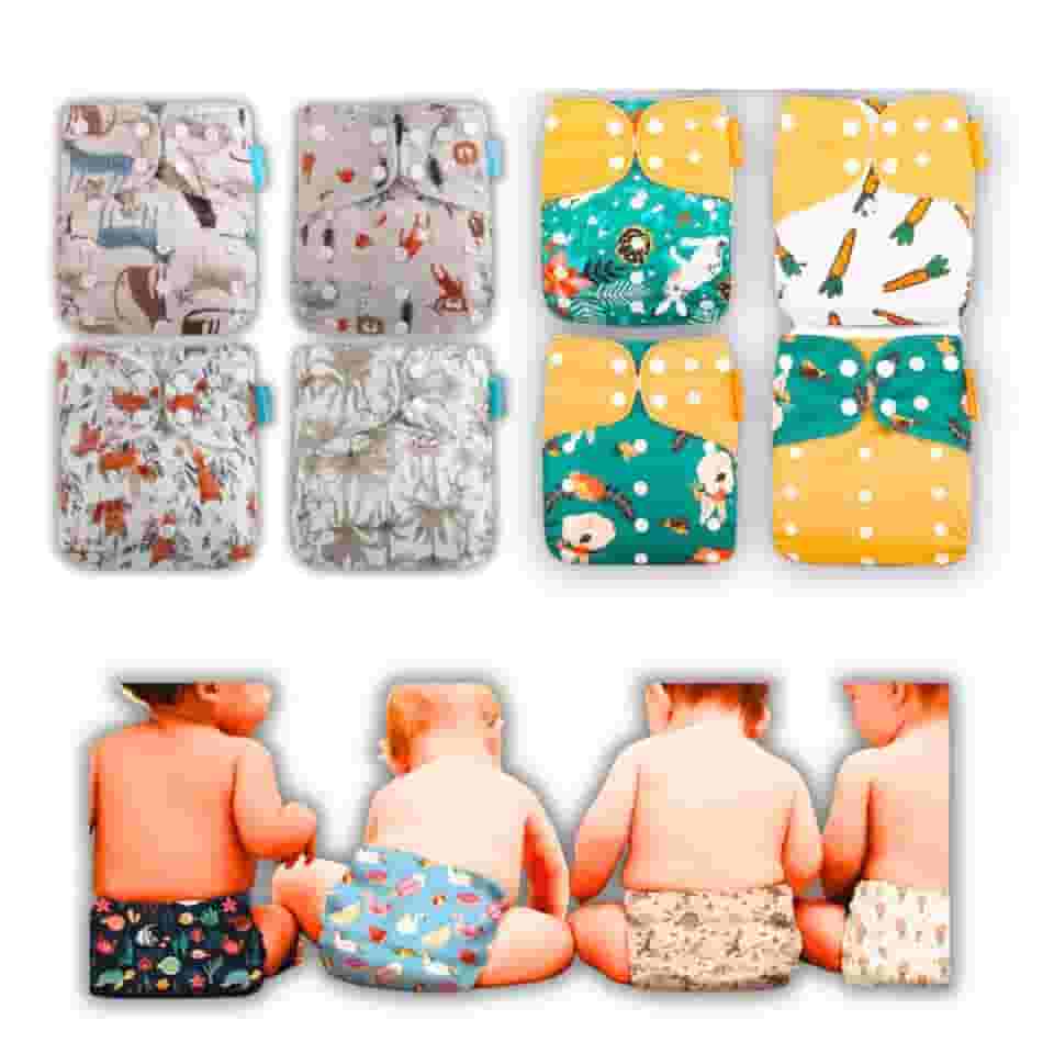 Kit 8 Fraldas Ecológicas De Pano Premium + 12 Absorventes 6 camadas Reutilizáveis (Sem Gênero)