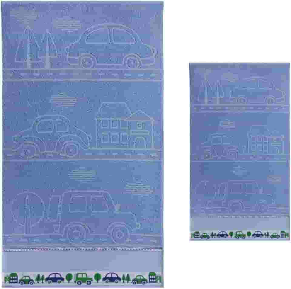 Jogo Toalha De Banho + Rosto Lavabo Infantil Algodão Menino Menina (Azul)